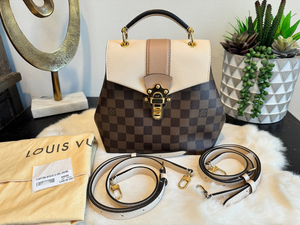 louis vuitton clapton backpack dupe Mini Brown Damier Ebene Canvas Clapton Bag Louis Vuitton Backpack
