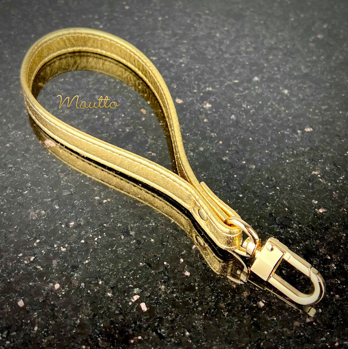 Minimal Leather Keychain Wristlet in Metallic Rose Gold Leather