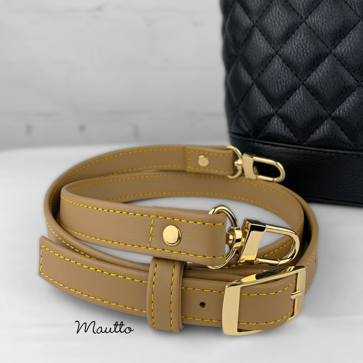 Mautto Adjustable Buckle Strap - Tan Leathers w/ Yellow Stitching - 19mm Wide Light Tan Leather / Silver-Tone