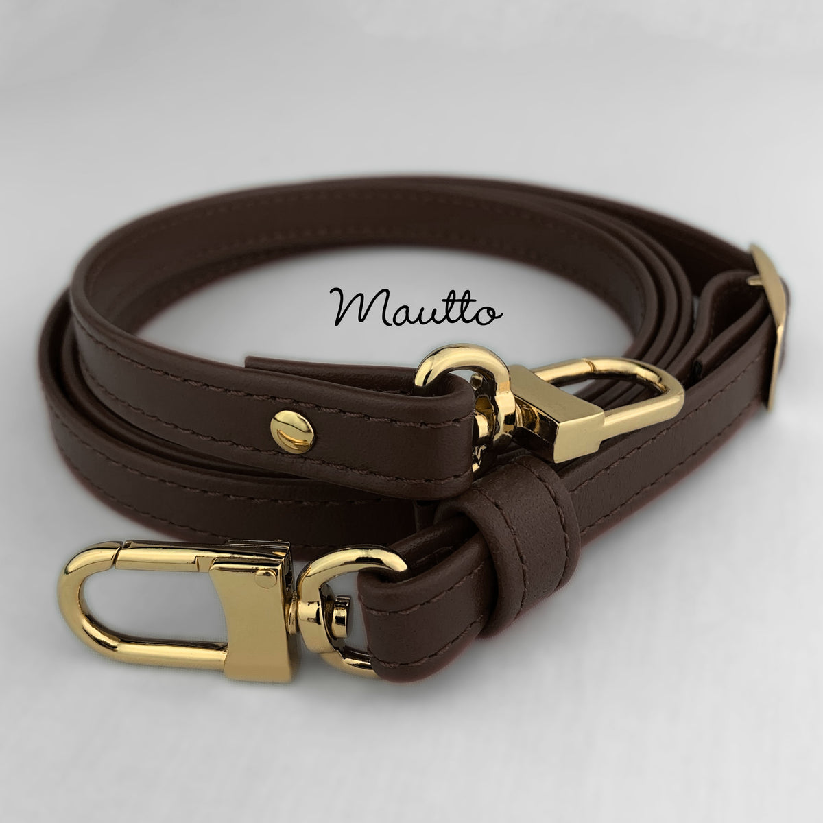 Mautto Black Leather Strap (13mm Petite Width) for LV Pochette, Alma, Eva Etc 40 Short Crossbody / Silver-Tone