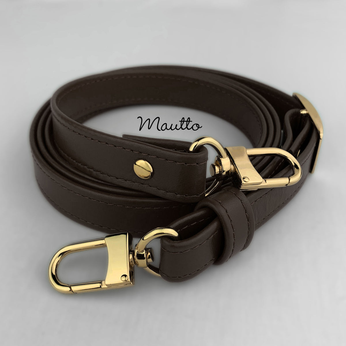 Mautto Dark Brown Adjustable Leather Strap for LV de Speedy, Noe, Metis, Trevi 34-55 Crossbody / Silver-Tone