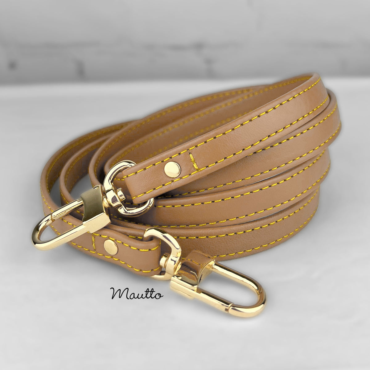 Mautto Dark Brown Leather Strap (13mm Petite Width) for LV de Pochette Etc 30 Shoulder / Silver-Tone