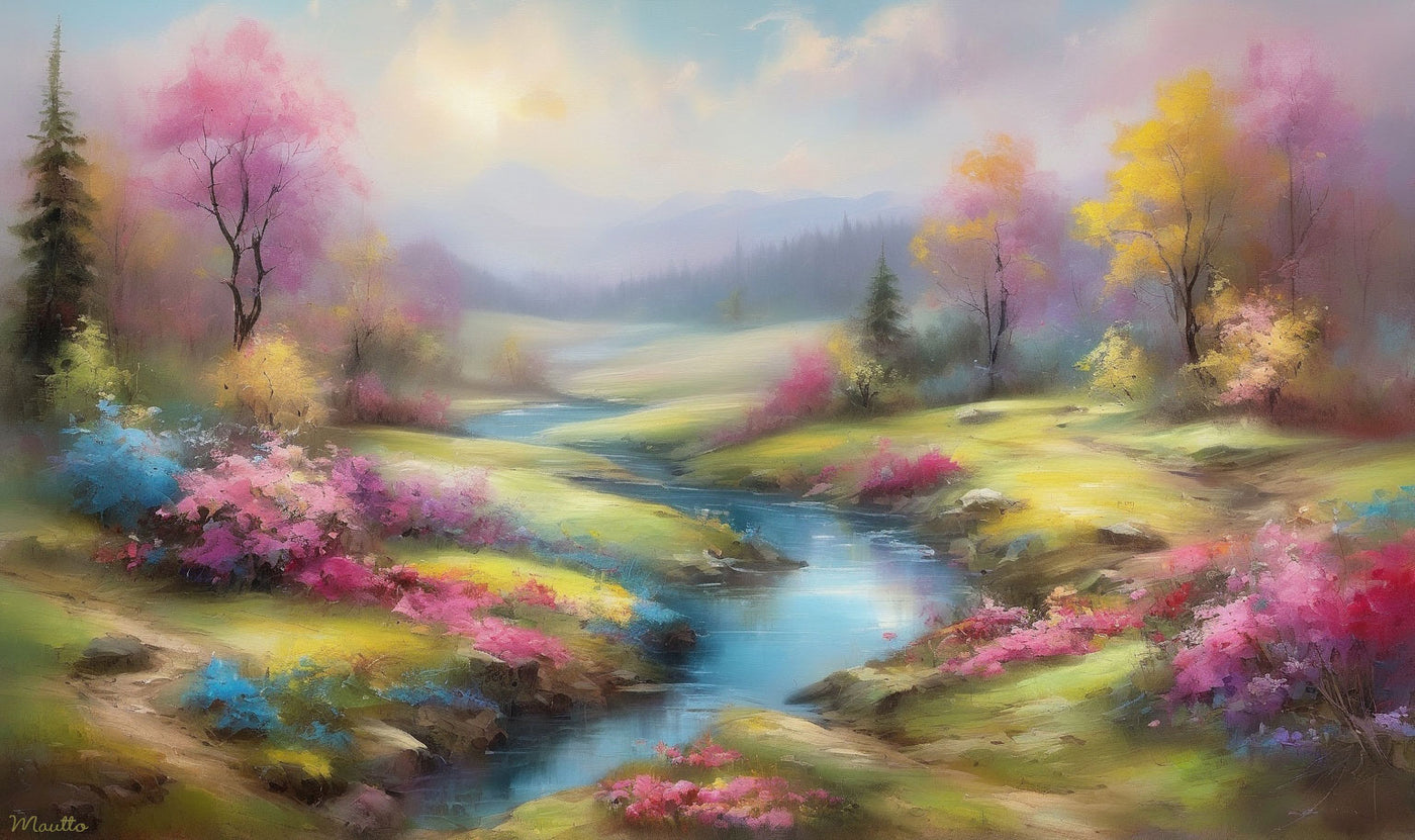 Dreamy Spring season landscape with colors symbolizing the season.