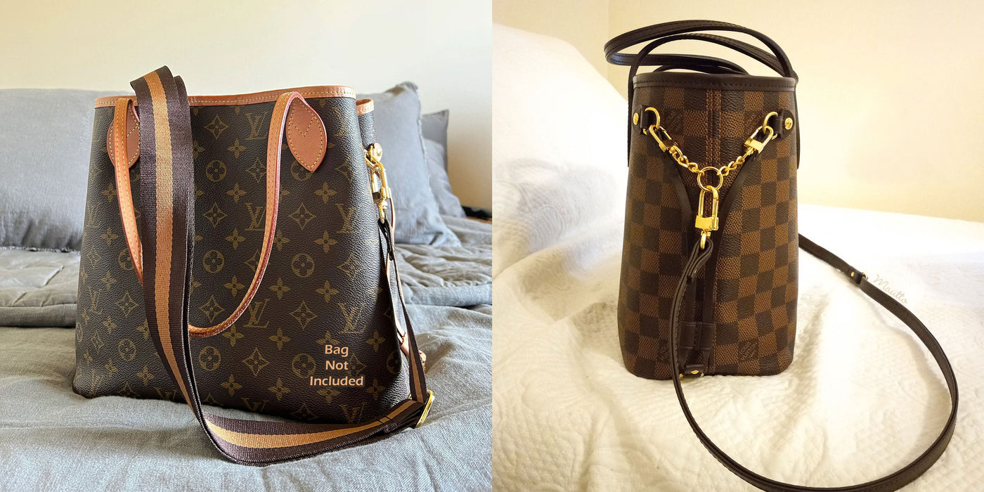 Photo of LV Neverfull tote crossbody strap conversion kits by Mautto.