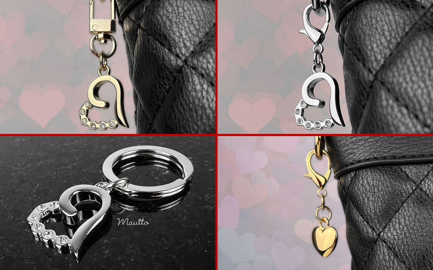 Photos of gold and silver heart charms for accessorizing.