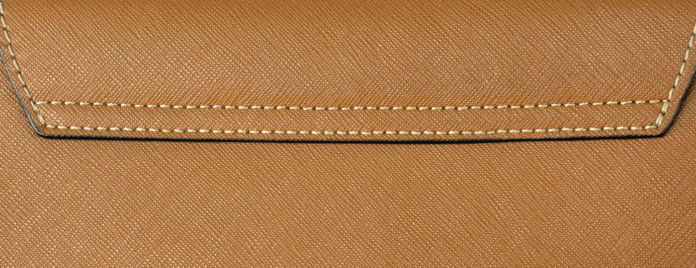 Photo of saddle tan Saffiano leather.