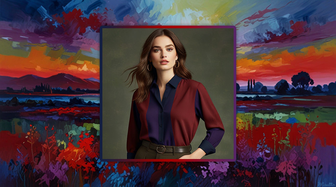 Photo of a stylishly dressed woman in the featured colors of September.