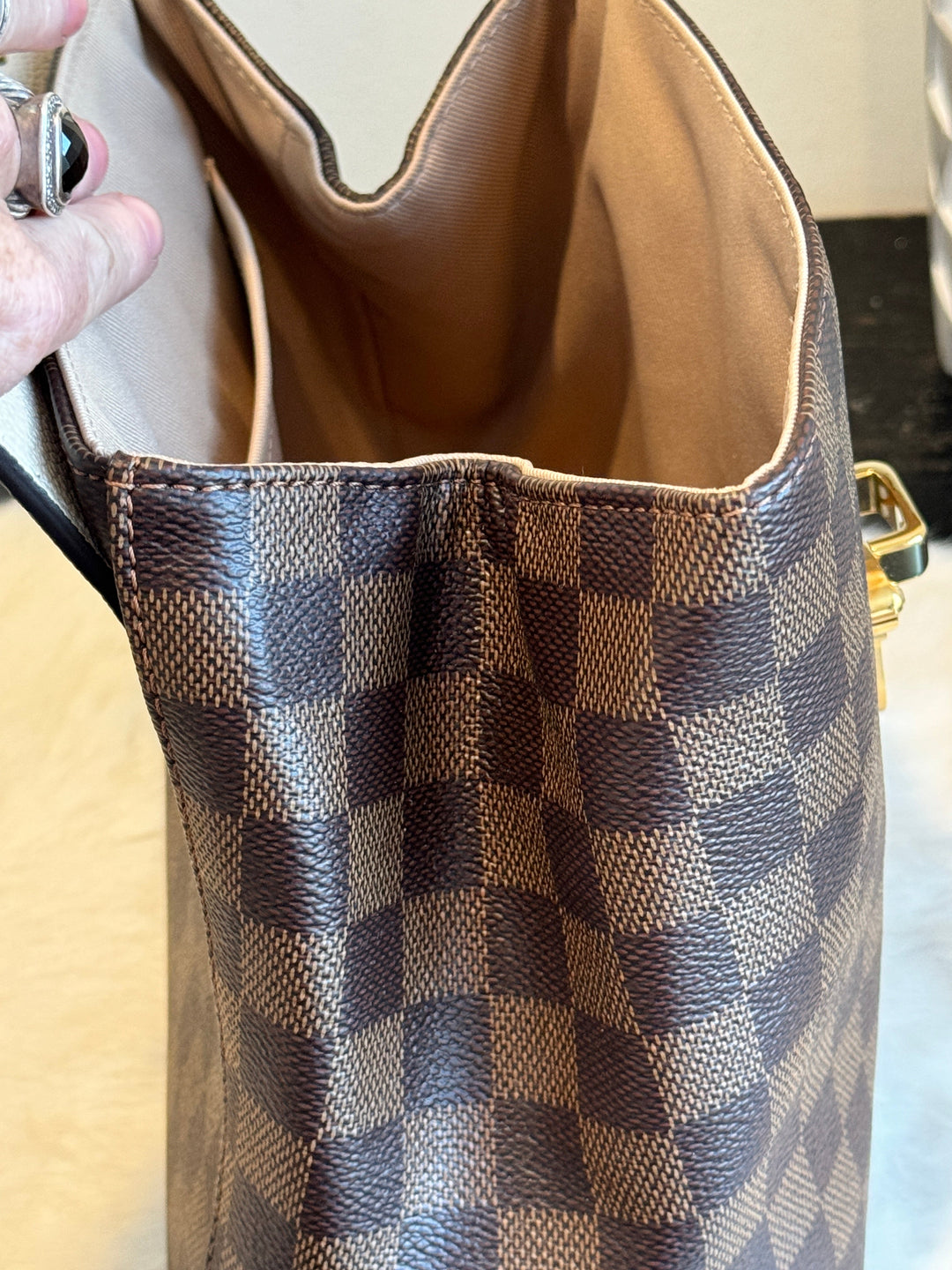authentic louis vuitton clapton backpack damier ebene beige leather Louis Vuitton Clapton Backpack Damier Ebene/Creme – Mautto