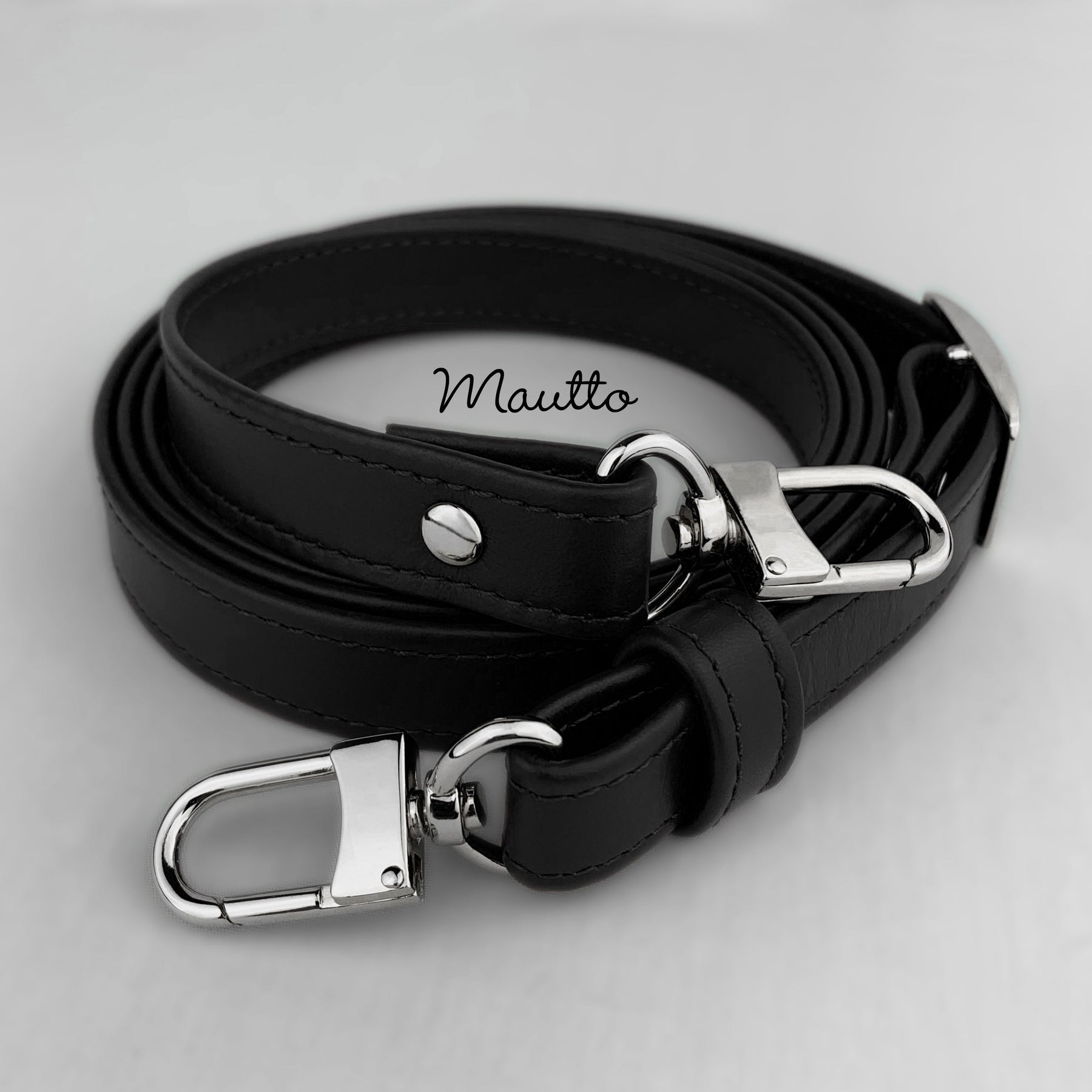 Black Adjustable Leather Strap for LV de Speedy, Noe, Metis, Trevi 42-65 Extra Long Crossbody / Silver-Tone