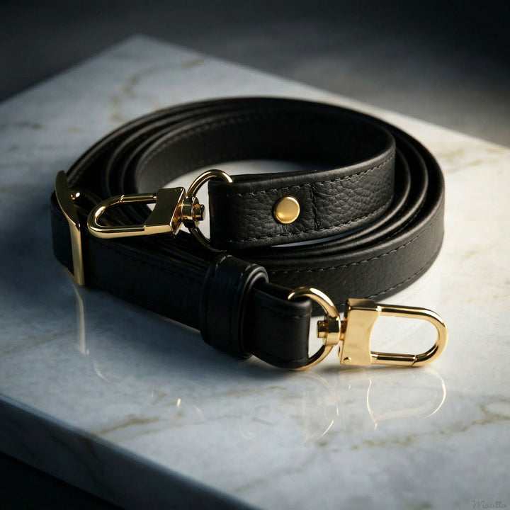 Extra Long, Adjustable Leather Strap - Gold-tone Clips - Modern