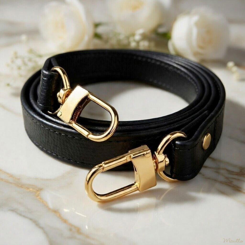 Black Pebble Leather Strap: Short Shoulder to Extra Long Cross