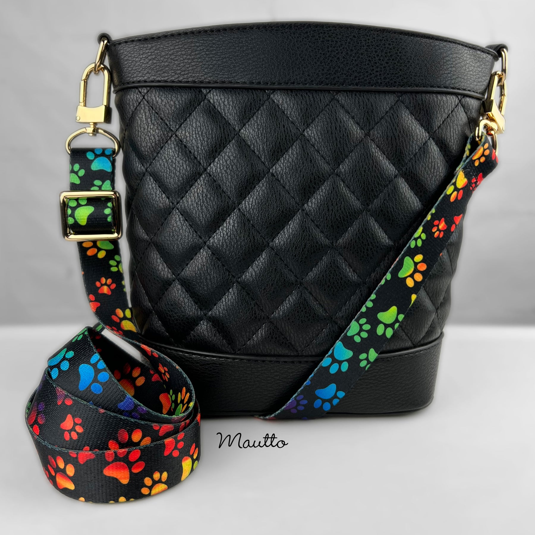 dog lovers handbag purse strap black nylon rainbow paws lgbtq