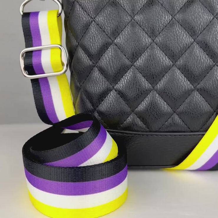 Black & Tan Strap for Bags - 1.5 Wide Nylon - Adjustable Length - U Shape  Style #16XLG Hooks