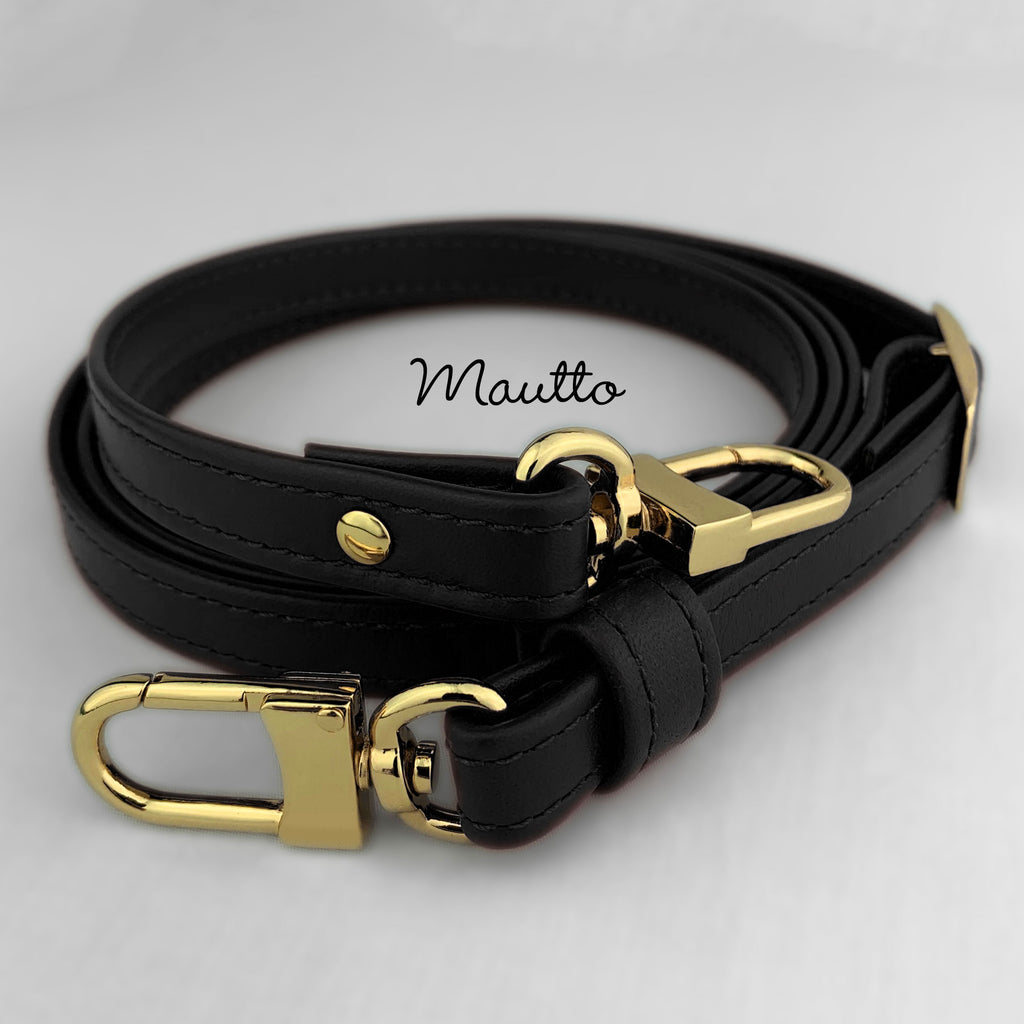 Black Adjustable Leather Strap for LV Pochette, Alma, Eva, Croisette, etc -  Petite 1/2 inch (13mm) Wide
