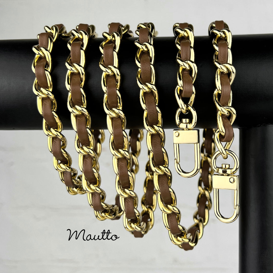 Classic Gold Chain with Leather Woven-in / Black, Brown  display picture 1