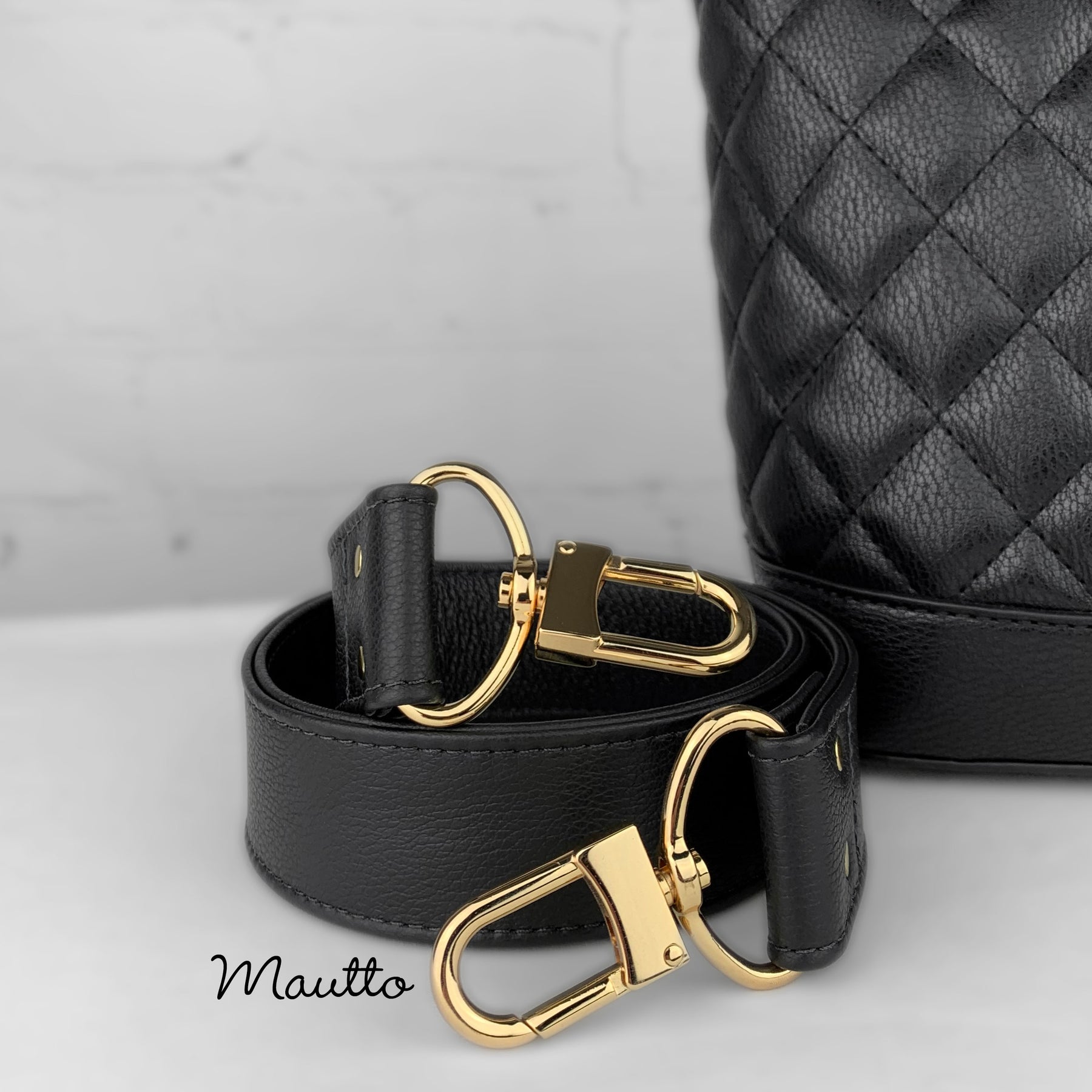 Mautto Wide Leather Shoulder Strap - Choose Leather Color & Gold-Tone Clips Dark Brown Leather / #14 Gold-Tone