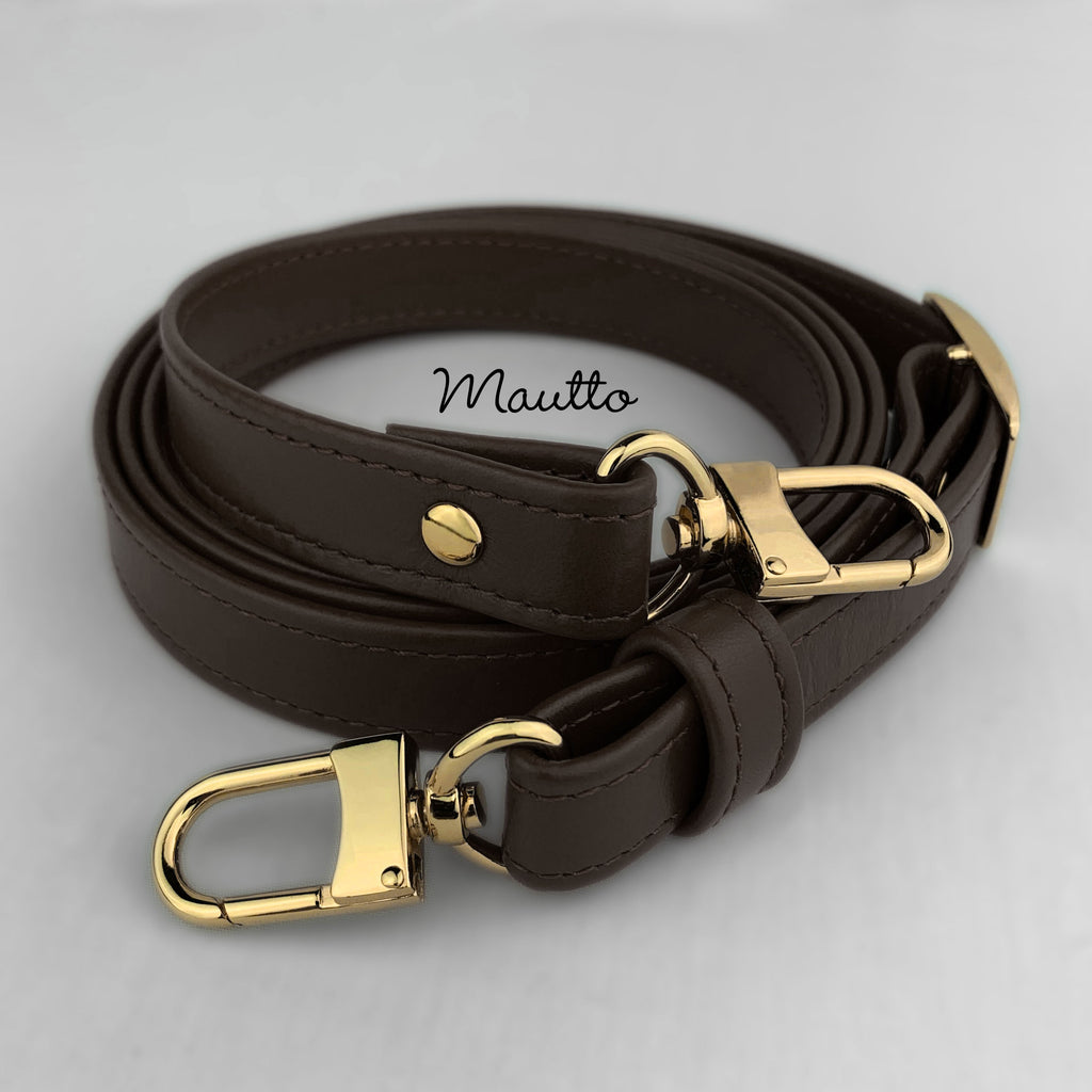 Mautto Dark Brown Leather Strap (19mm Width) for LV de Speedy, Noe, Etc 50 Crossbody / Silver-Tone