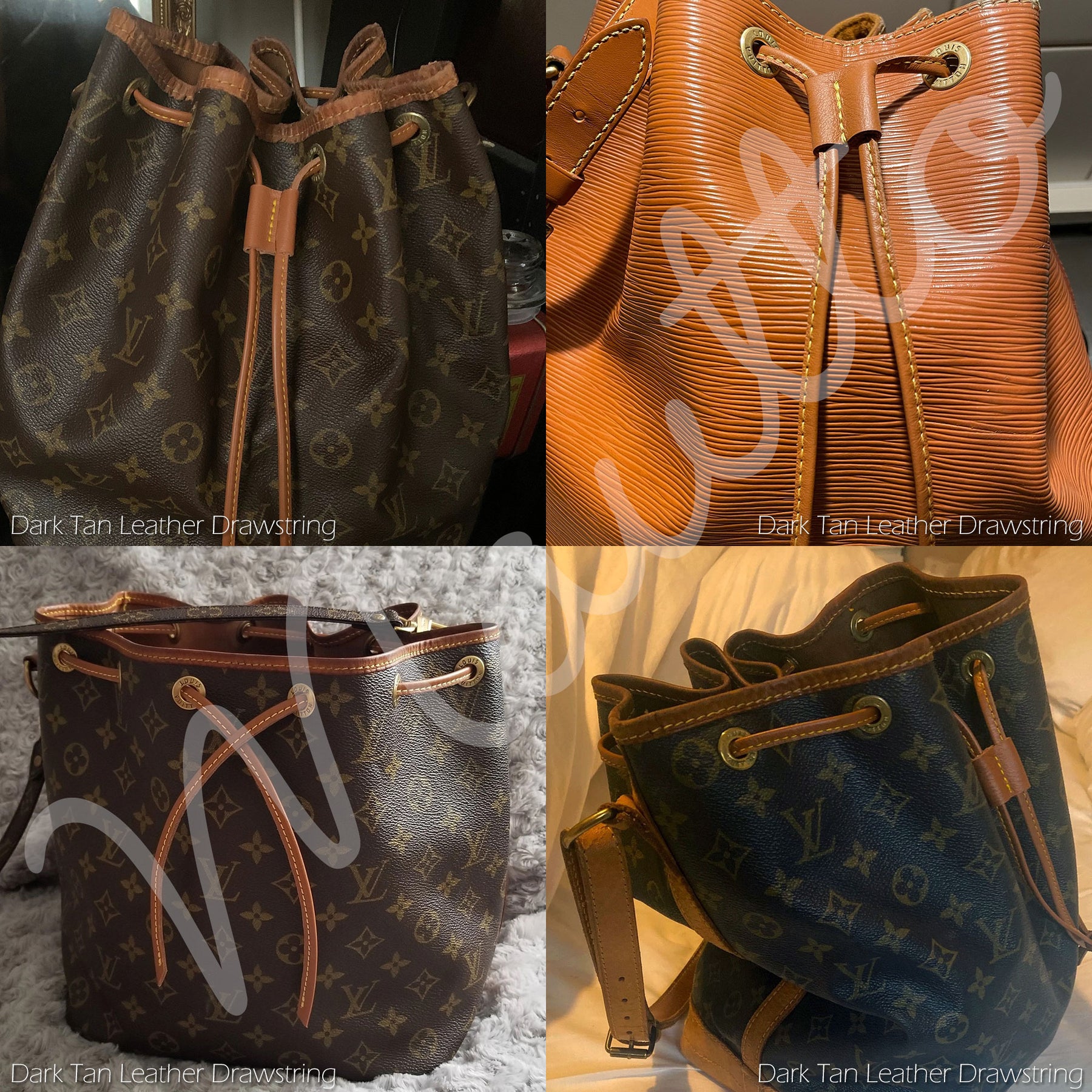 Drawstring Replacement for Louis Vuitton Noe Bags & More, with Cinch Dark Tan Leather / Yellow/Gold / 40 inches