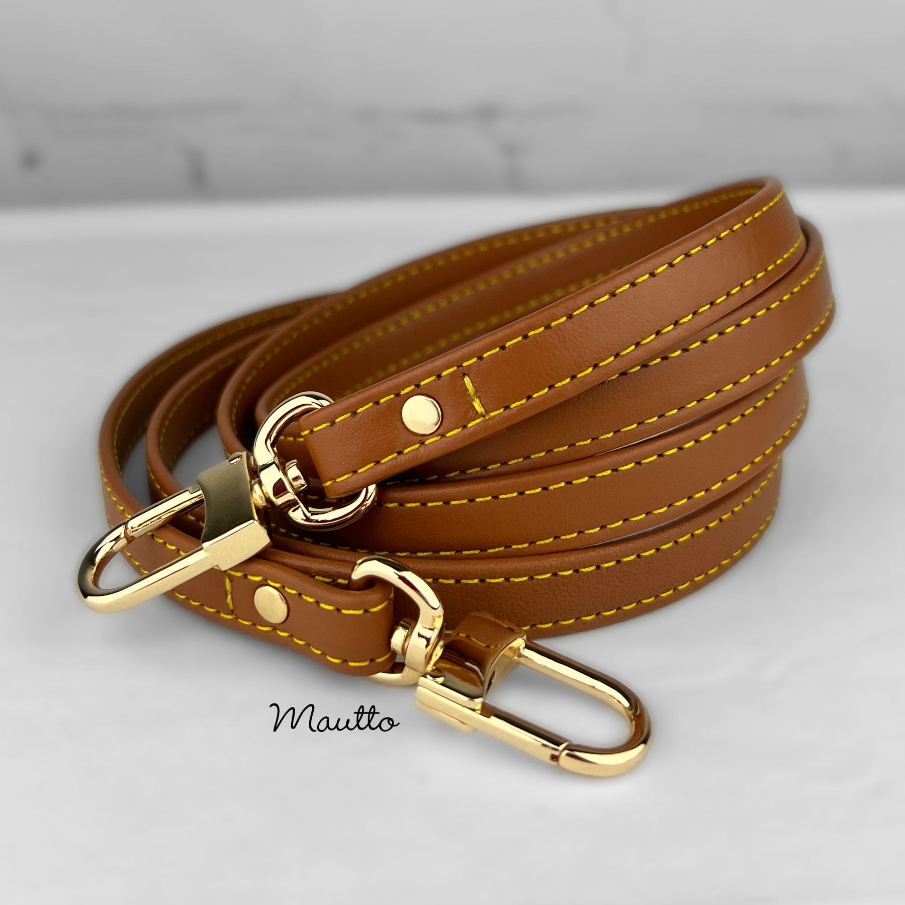 Dark Tan Leather Strap with Yellow Stitching for Louis Vuitton (LV
