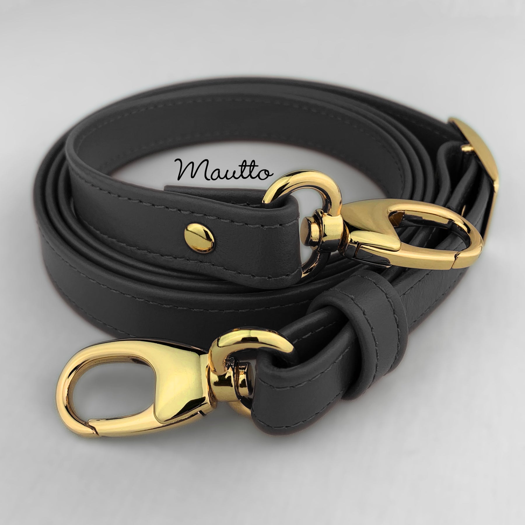 Extra Long, Adjustable Leather Strap - Gold-tone Clips - Modern