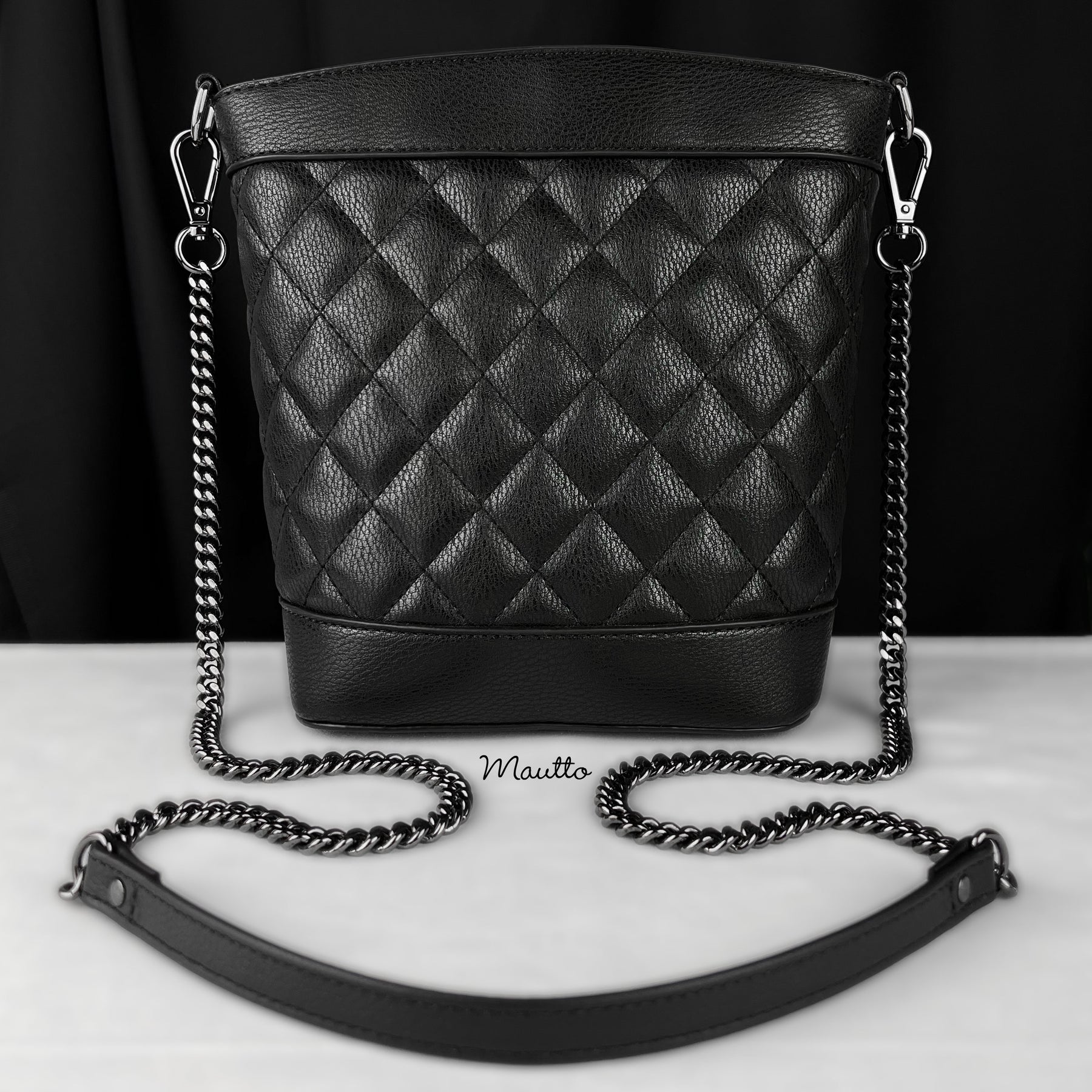 Miami Cuban Link Black Chain Strap Petite Leather Shoulder Section miami-cuban-link-black-chain-strap-petite-leather-shoulder-section