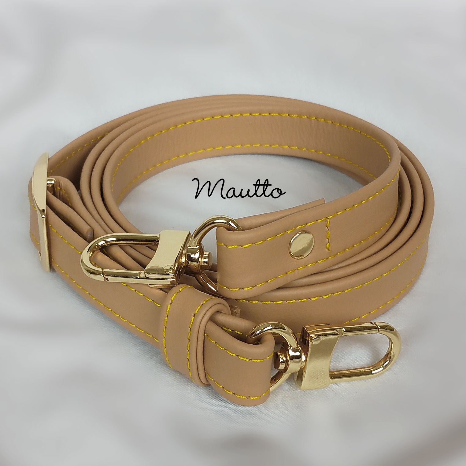 Mautto Tan Leather Strap with Yellow Stitching for Louis Vuitton Bags Light Tan Leather / 35-55 Crossbody / Silver-Tone