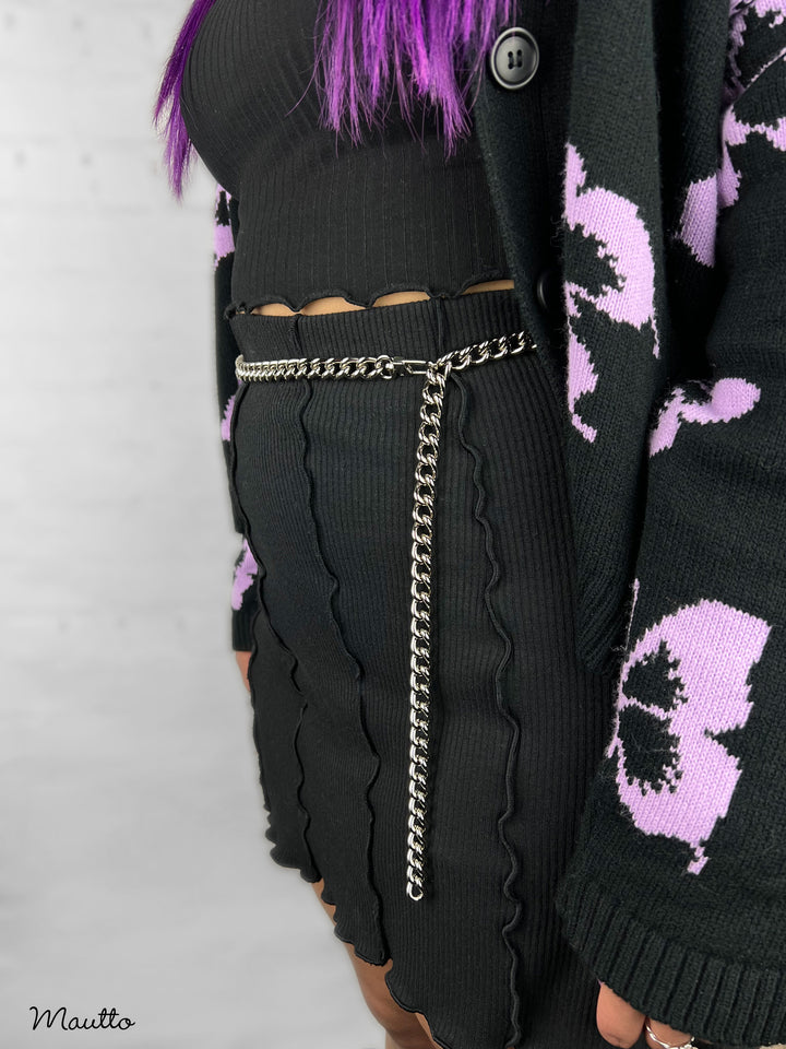 Black Gunmetal Dark Silver Tone Metal Chain Belt Gun Metal Chain Belt; Vintage Dark Chain, Black Chain Link  main image 4