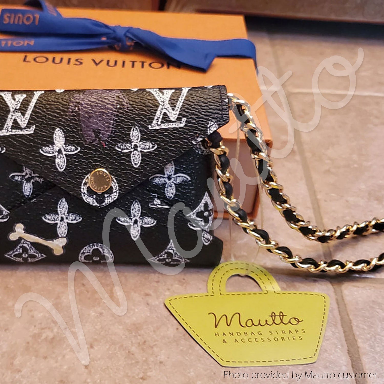 Black genuine exotic leather handbag with chain strap