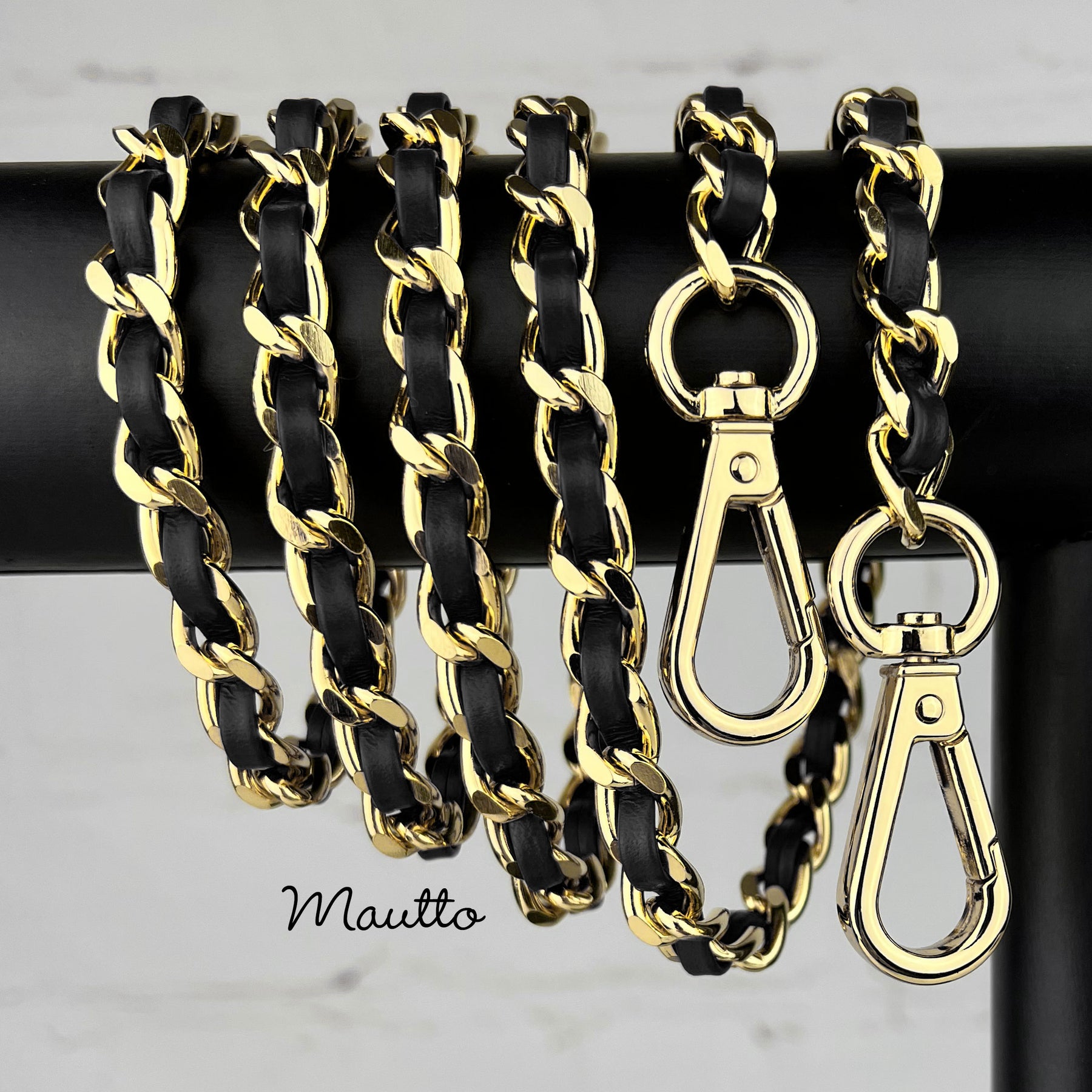 Luxury Gold Chain with Leather Woven-in / Black, Brown & Gray