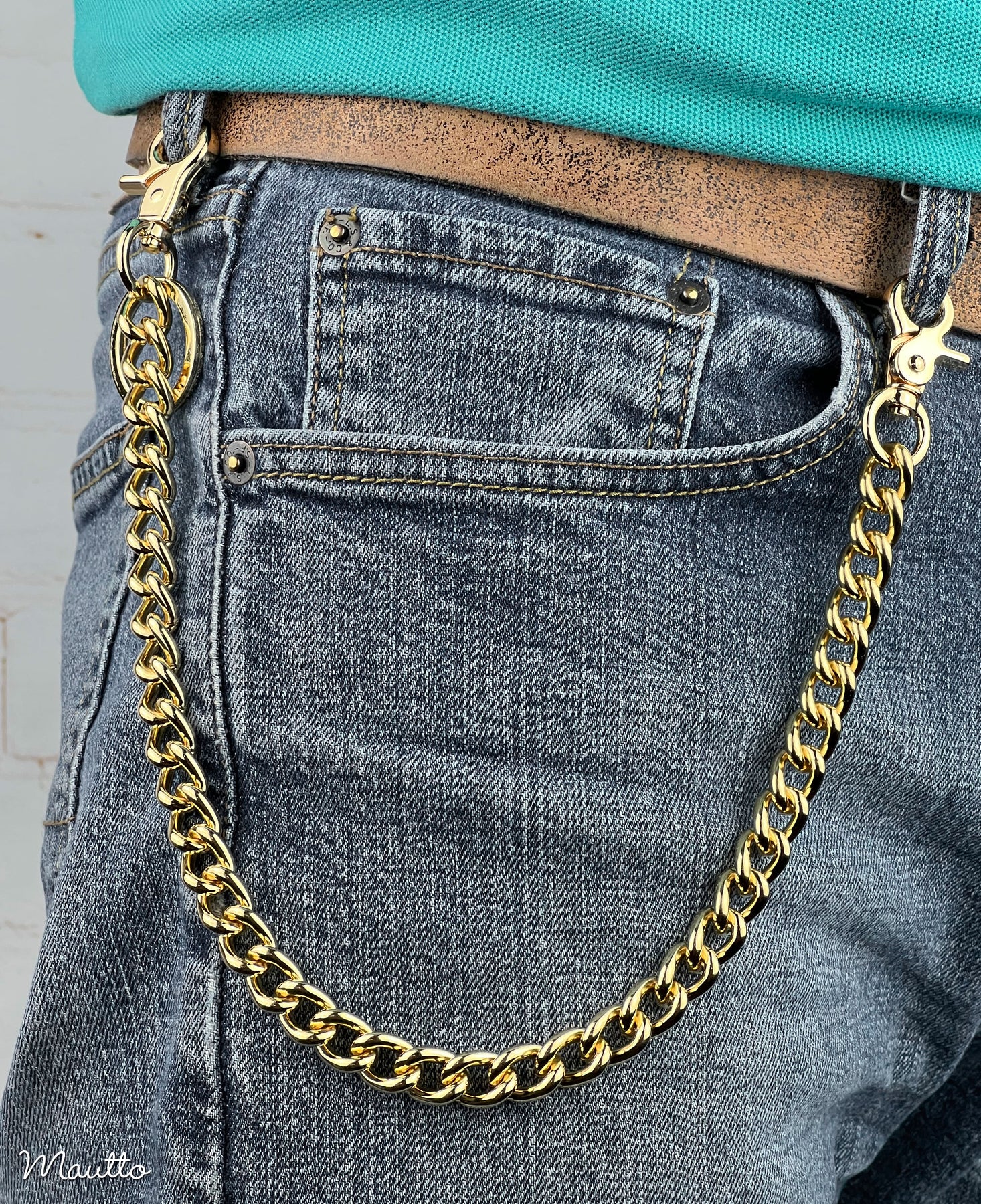 Mautto Wallet Chain / Key Tether - Standard & Long Lengths, Removable Keyring Long - 27 Inches / Gold-Tone