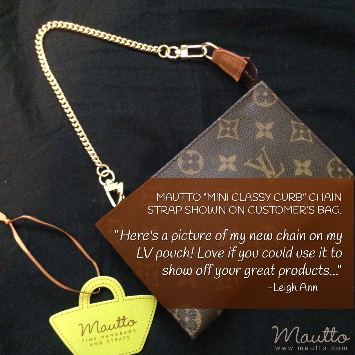 Mautto Petite Strap Extender Accessory for Louis Vuitton (LV) Bags & More Gold-Tone / 8 Inches (XXL) / U-Shape #16c