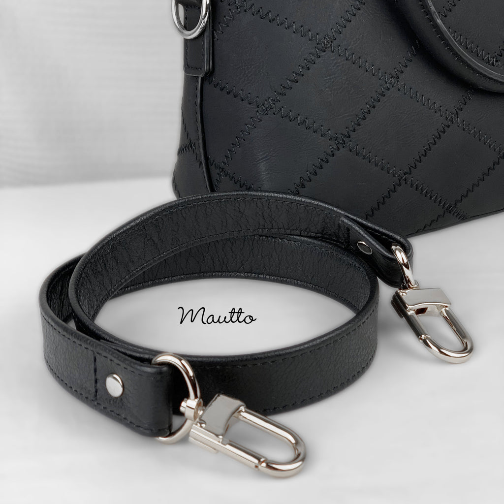 Wide Leather Shoulder Strap - Choose Leather Color & Silver-Tone Clips Dark Gray Leather / #19 Silver-Tone