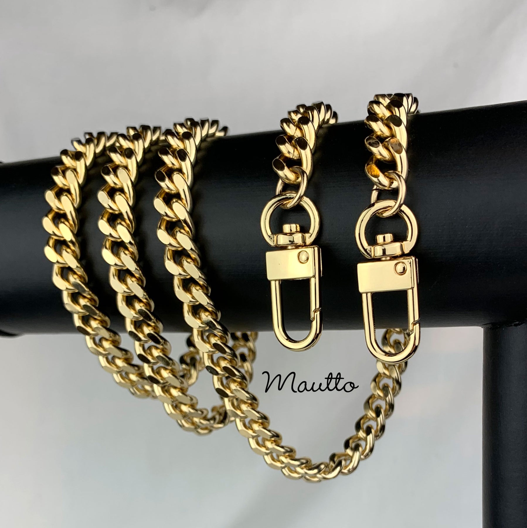 Large Flat Classy Curb Chain, Gold-tone Finish - 9/16 inch (15mm) Wide  Luxury Chain Strap - Handle to Crossbody Lengths