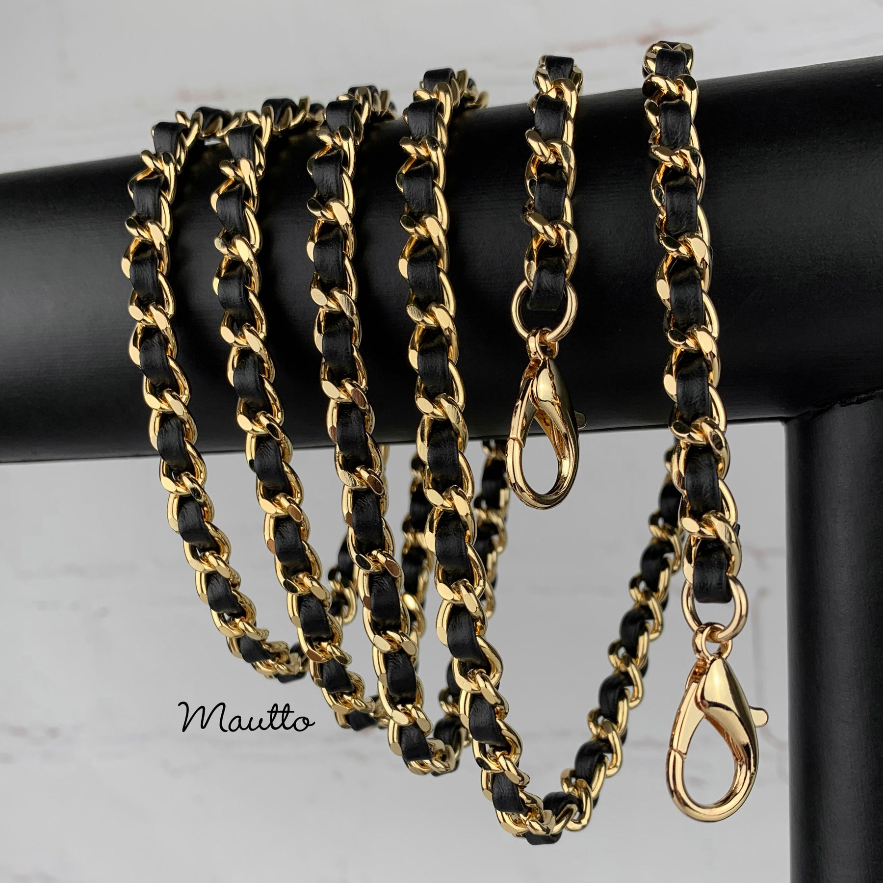 Mia | Black Metallic Crossbody Bag with Gold Chain Strap