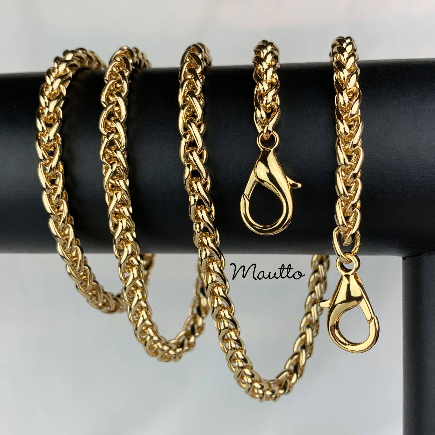 Extra Petite GOLD Chain Strap with Black Leather Weave - Mini Classy Curb  Diamond Cut Chain - Choose Length & Clasps