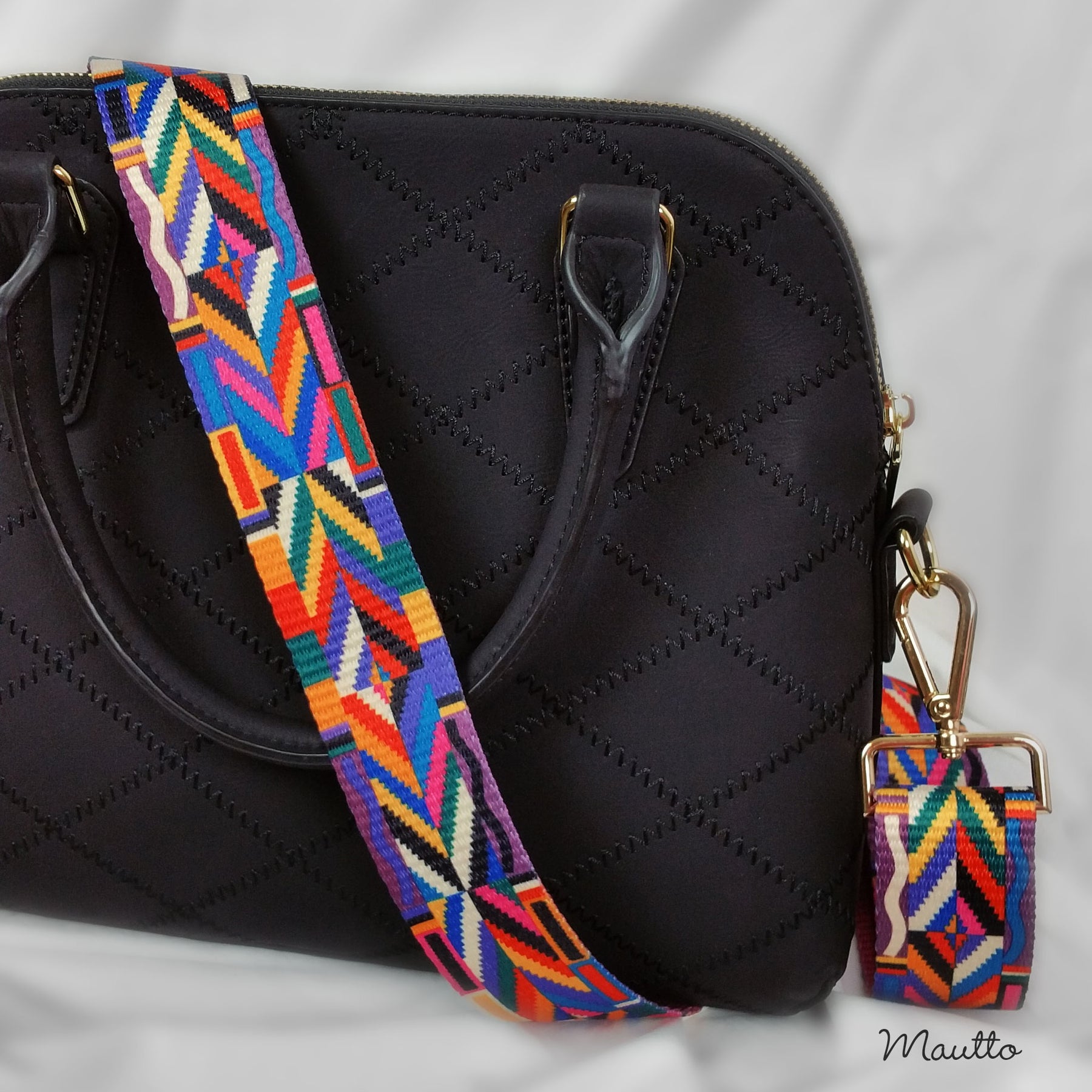 Adjustable leather and grosgain cross body strap multicolor - CH