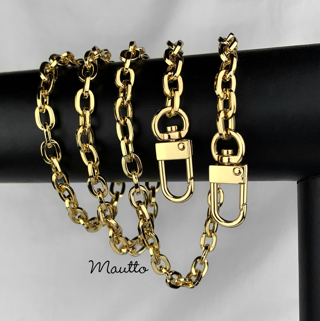 GOLD Chain Strap with Leather Petite Handle -Double Curb Chain- Choice of  Length & Attachable Hooks, Mautto Handbags