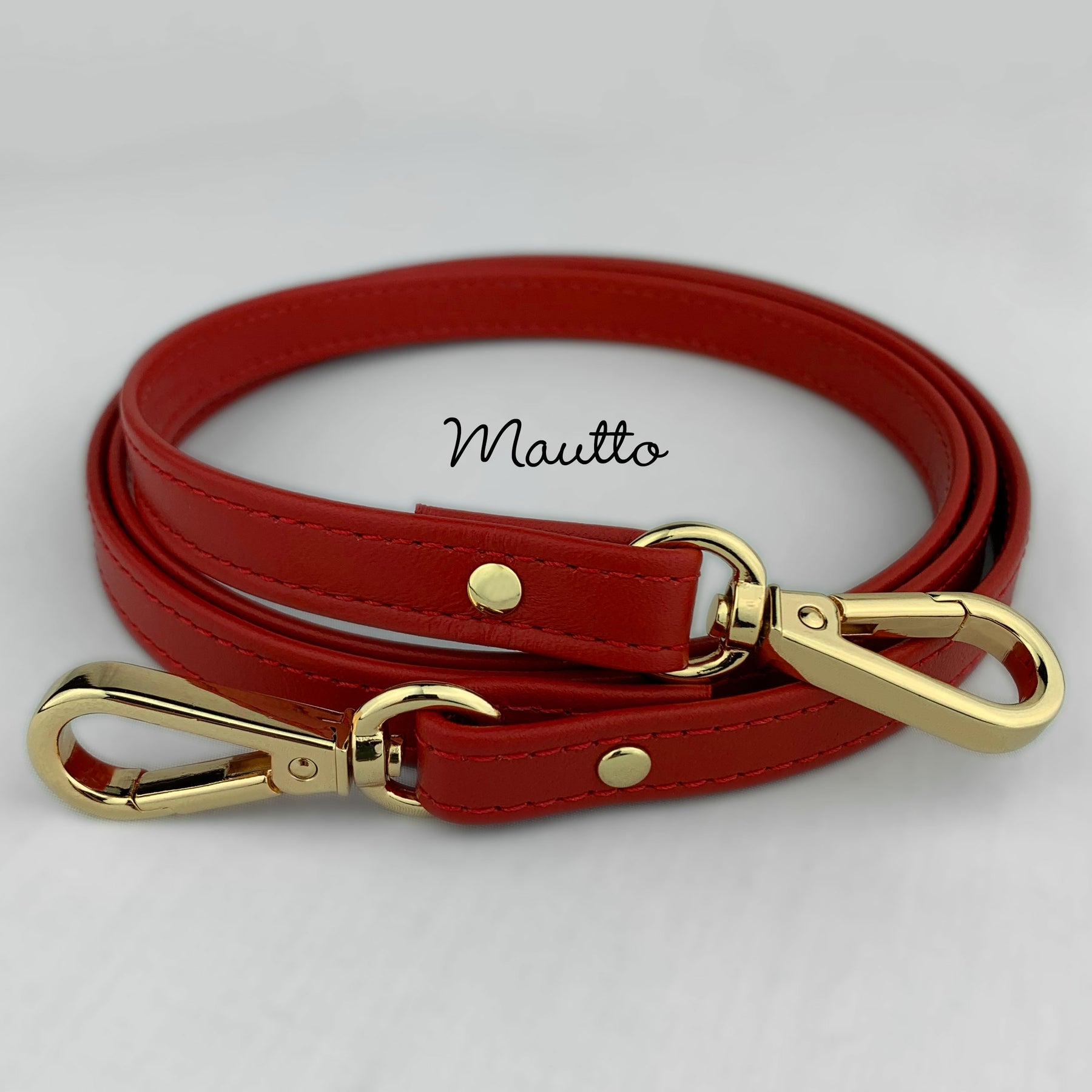 Petite Leather Strap - Extra Long Crossbody Length - Modern Colors Red Leather / #16 Gold-Tone