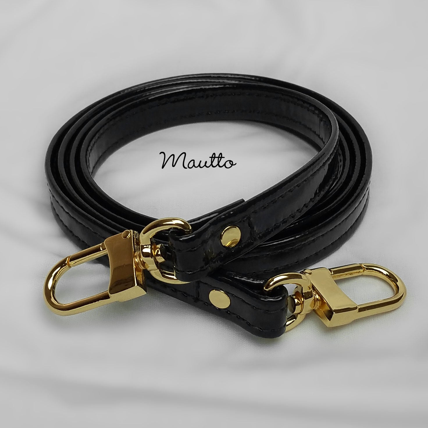 Mautto Black Leather Strap (13mm Petite Width) for LV Pochette, Alma, Eva Etc 60 Extra Long Crossbody / Silver-Tone