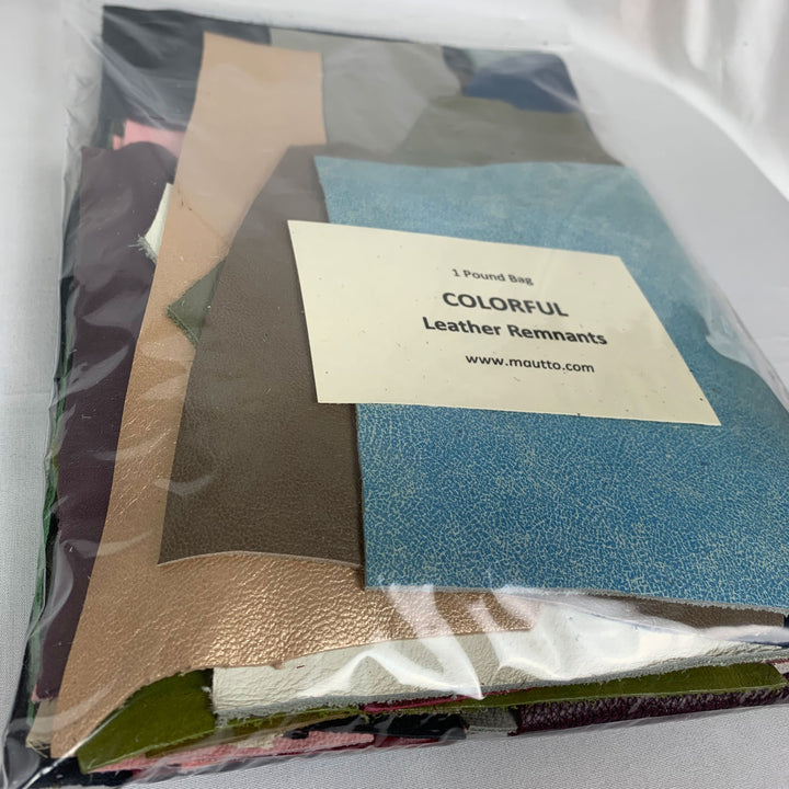TUZECH Full Grain Leather Scraps - 1lb Mixed Color Leather Pieces For DIY Crafts