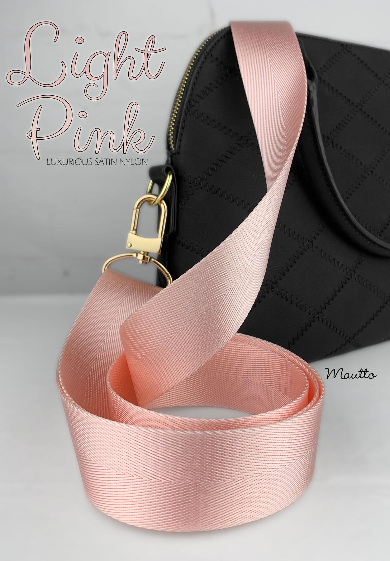 Luxurious Satin Nylon Strap - Wide/Comfy Shoulder to Crossbody Length Luxe Dusty Rose / #19 Gold-Tone