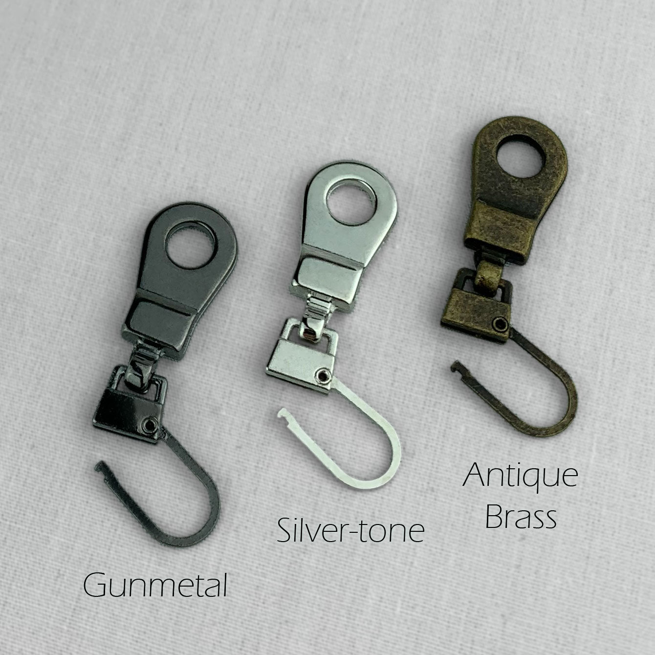Zipper Pull (Pull-tab) Replacement - Silver-tone, Gunmetal or Antique Brass  - for Handbags, Backpacks, Purses, Apparel, Sleeping Bags & more