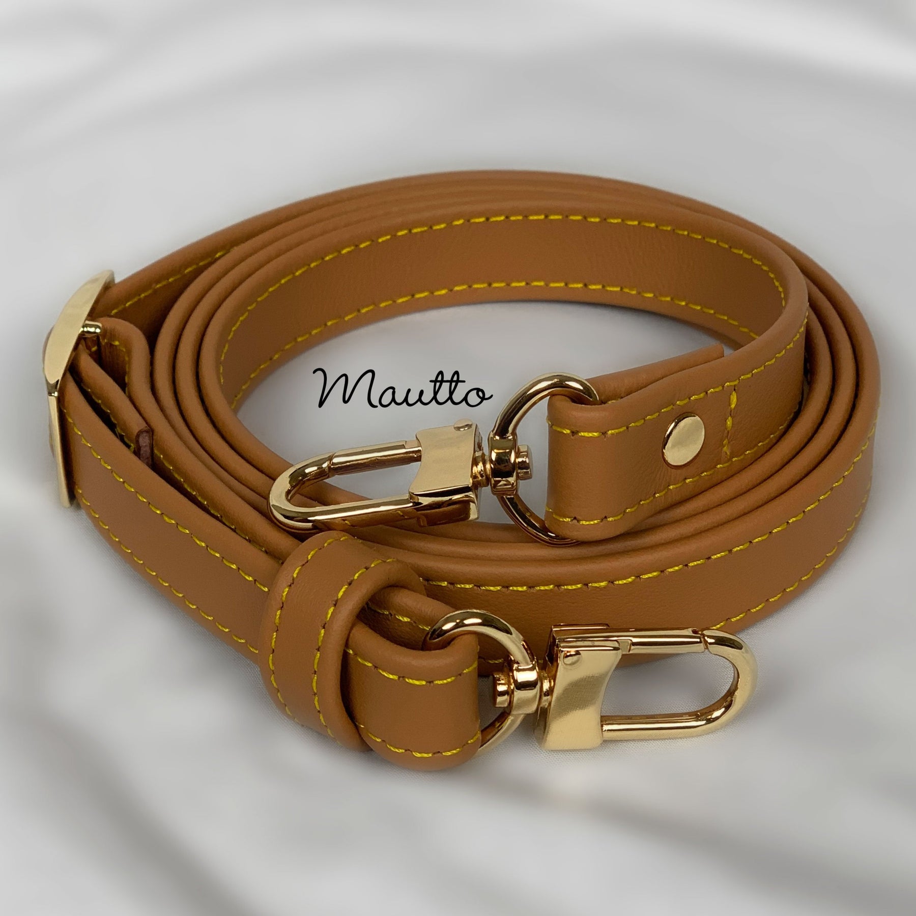 Tan Leather Strap with Yellow Stitching for Louis Vuitton Bags