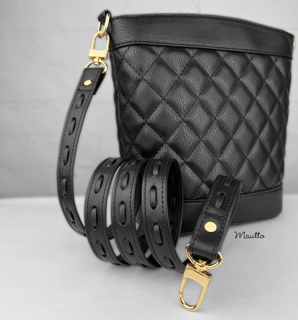 Black Leather Strap for LV Speedy, Noe, Metis, Trevi, etc - 3/4 inch (19mm)  Wide - U shape #16LG Swivel Clips