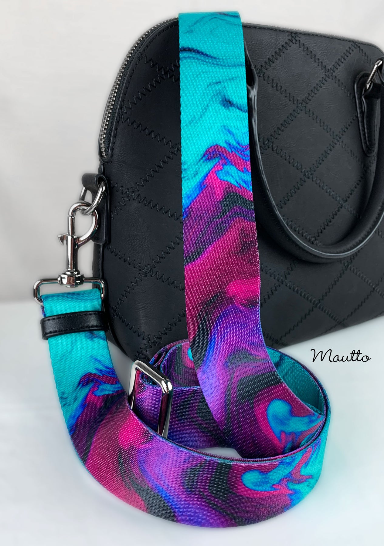Turquoise Purple Swirl Strap - Adjustable Shoulder to Crossbody Size 34-55 Crossbody / #6 Silver-Tone